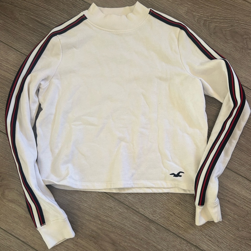 Hollister Cream Sweatshirt with Striped Accents SMALL